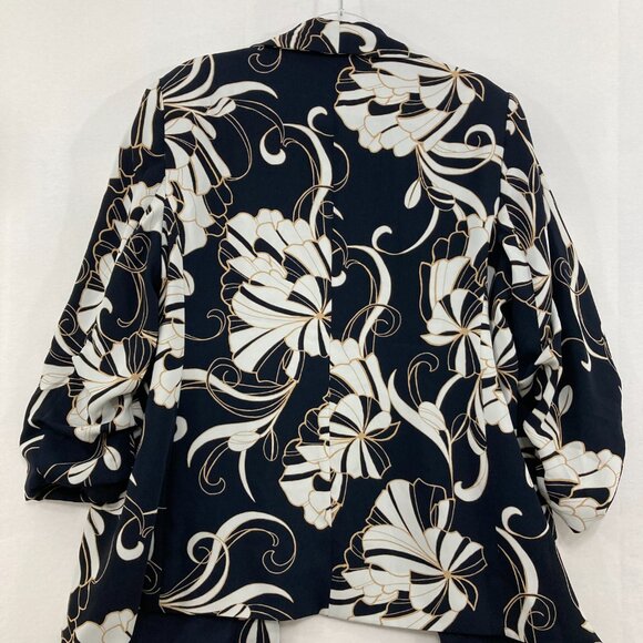 Chico's size 20 Navy White Floral Open Front 3/4 Sleeve Preppy Blazer Office - Picture 7 of 8